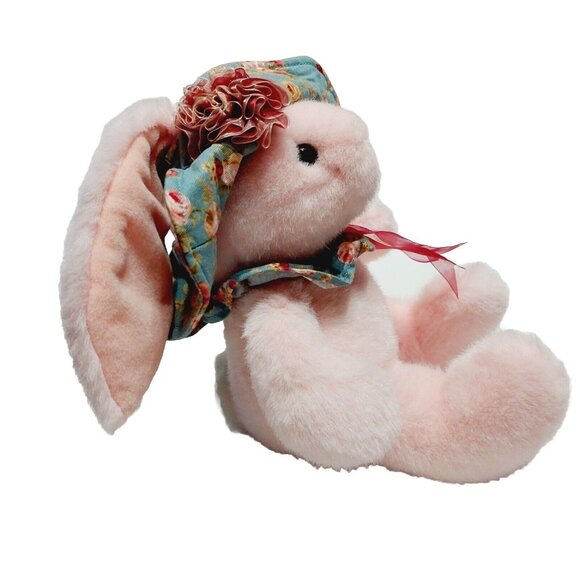 Plush Creations Pink Bunny Rabbit Floral Hat Stuffed Animal 1998 Easter 8" - Picture 5 of 9